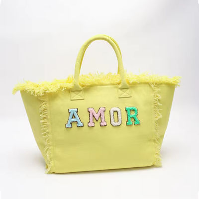 Newest Fashinable Keymay Tassel Fringe Large Canvas Tote Bag with Two Handles/Straps