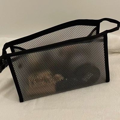 Custom Simple Nylon Mesh Makeup Bag for Toiletry and Cosmetic Storage in Black Color