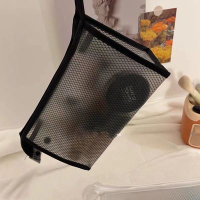 Custom Simple Nylon Mesh Makeup Bag for Toiletry and Cosmetic Storage in Black Color