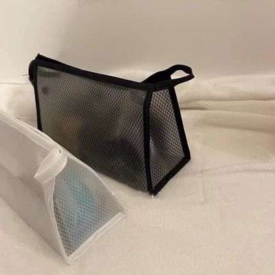 Custom Simple Nylon Mesh Makeup Bag for Toiletry and Cosmetic Storage in Black Color