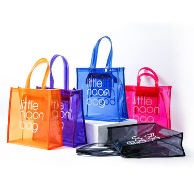 Case Included Custom Logo Clear Transparent PVC Tote Bag with Zipper and Pocket
