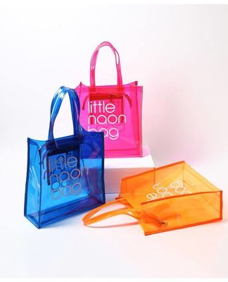 Case Included Custom Logo Clear Transparent PVC Tote Bag with Zipper and Pocket