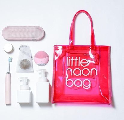Case Included Custom Logo Clear Transparent PVC Tote Bag with Zipper and Pocket