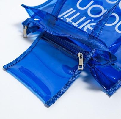 Case Included Custom Logo Clear Transparent PVC Tote Bag with Zipper and Pocket
