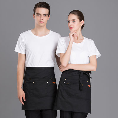 Polyester Cotton Blend Half Waist Apron with Denim Material and Custom Logo Printing