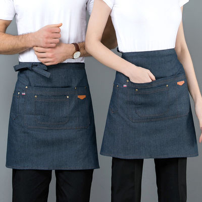 Polyester Cotton Blend Half Waist Apron with Denim Material and Custom Logo Printing