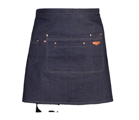 Polyester Cotton Blend Half Waist Apron with Denim Material and Custom Logo Printing