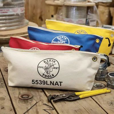 16 oz. Canvas Tool Multipurpose Pouch Tote Bag with Metal Zippers and RPET Material