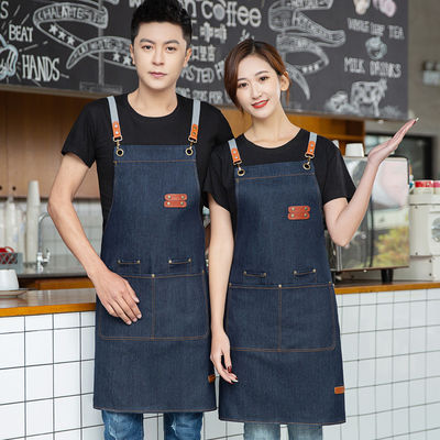 Custom Logo Printed Cotton Denim Bib Apron Ideal for Busy Restaurant Bar Environments