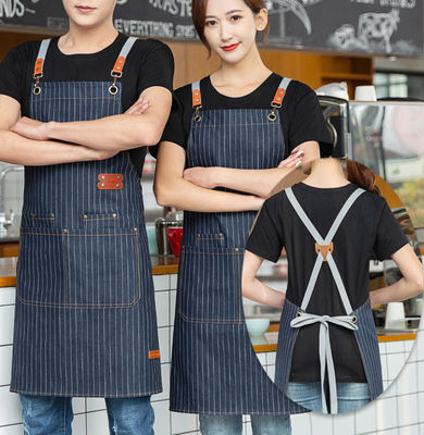 Custom Logo Printed Cotton Denim Bib Apron Ideal for Busy Restaurant Bar Environments