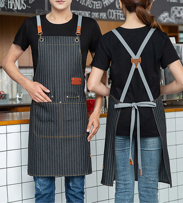 Custom Logo Printed Cotton Denim Bib Apron Ideal for Busy Restaurant Bar Environments