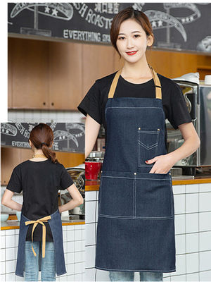 Custom Logo Printed Cotton Denim Bib Apron Ideal for Busy Restaurant Bar Environments