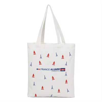 Two Straps Printing Plain Canvas Tote Bags with Custom Logo Polyester Lining Cotton Fabric Shopping Bag