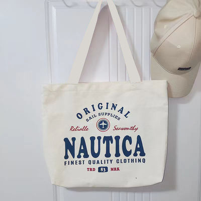 Two Straps Printing Plain Canvas Tote Bags with Custom Logo Polyester Lining Cotton Fabric Shopping Bag
