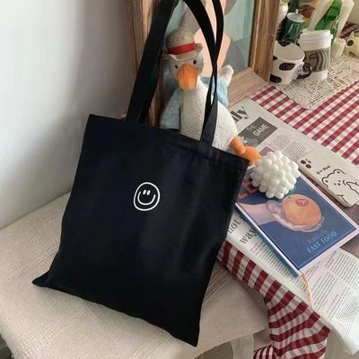 Two Straps Printing Plain Canvas Tote Bags with Custom Logo Polyester Lining Cotton Fabric Shopping Bag