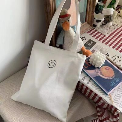 Two Straps Printing Plain Canvas Tote Bags with Custom Logo Polyester Lining Cotton Fabric Shopping Bag