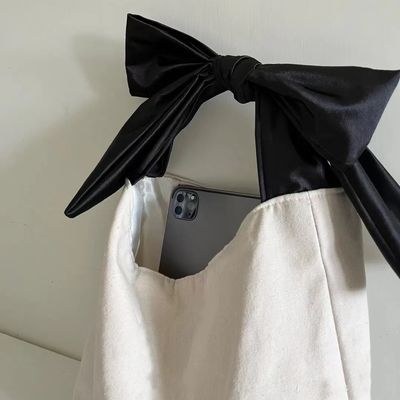 Customized Color High Capacity Korean Style Bow Hobo Casual Cute Girl Teenage Ladies Shopping Canvas Bag