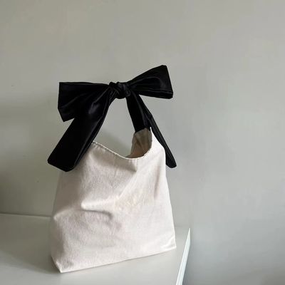 Customized Color High Capacity Korean Style Bow Hobo Casual Cute Girl Teenage Ladies Shopping Canvas Bag