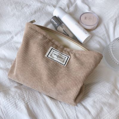 Newest Fashinable Corduroy Makeup Zipper Pouch Toiletry Bag Newest Design 2021