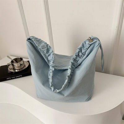 Large Capacity Nylon Crossbody Pleated Drawstring Shoulder Bag for Women Shopping Bags
