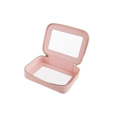 Pink Leather Cosmetic Bag with Acceptable OEM/ODM and Solid Pattern Type