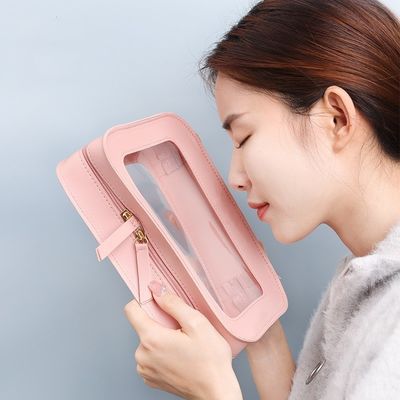 Pink Leather Cosmetic Bag with Acceptable OEM/ODM and Solid Pattern Type
