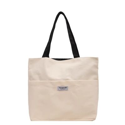 Women's Washable Canvas Tote Bag with PU Leather Handle Open Closure and Durable