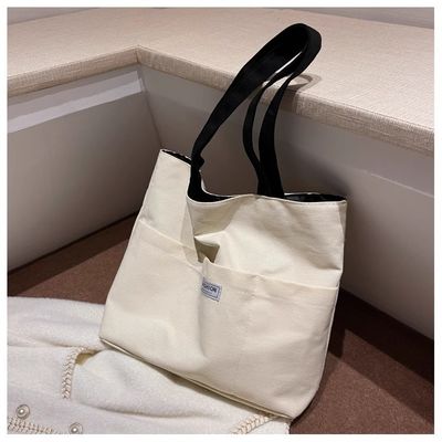 Women's Washable Canvas Tote Bag with PU Leather Handle Open Closure and Durable