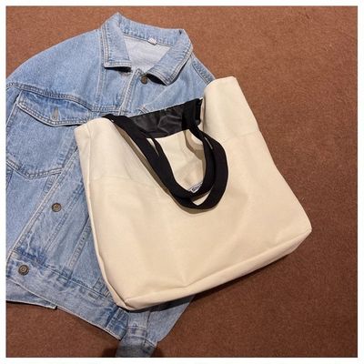 Women's Washable Canvas Tote Bag with PU Leather Handle Open Closure and Durable