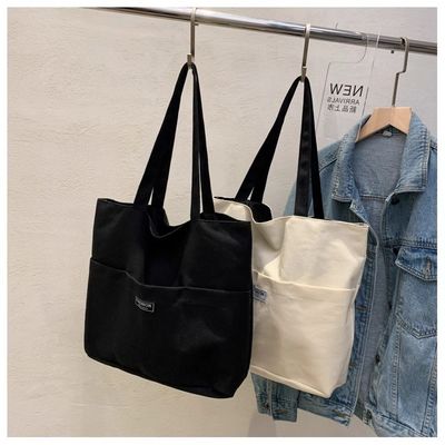 Women's Washable Canvas Tote Bag with PU Leather Handle Open Closure and Durable