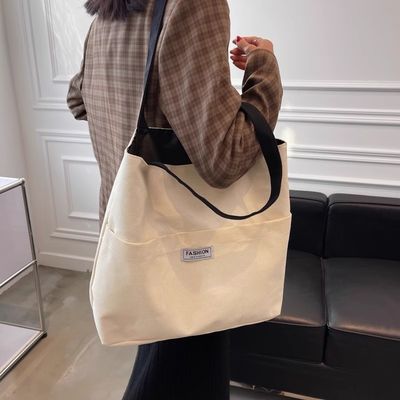 Women's Washable Canvas Tote Bag with PU Leather Handle Open Closure and Durable
