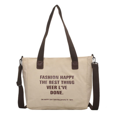 Custom Logo Letter Cotton Canvas Tote Bag With Polyester Lining and Large Capacity
