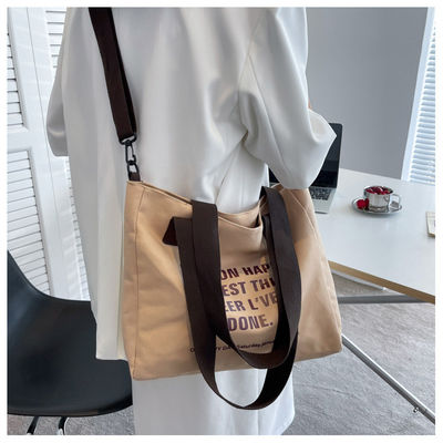 Custom Logo Letter Cotton Canvas Tote Bag With Polyester Lining and Large Capacity