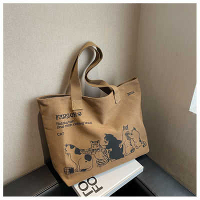 Custom Size Polyester Lined Fashion Canvas Shopper Bag for Women Shopping