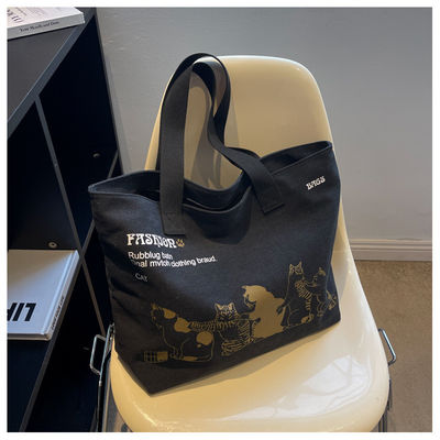 Custom Size Polyester Lined Fashion Canvas Shopper Bag for Women Shopping