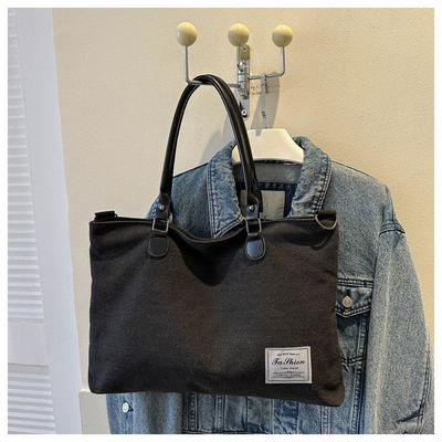 None Decoration Cotton Large Shopping Tote Bag With Pocket And Zipper Custom Print Logo