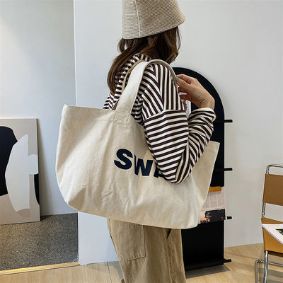 Eco Custom Large Canvas Tote Bag Cross Body Cotton Bag with Pocket and Zipper