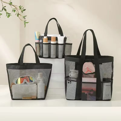 Summer Essential Mesh Beach Tote Bag with Multiple Pockets and Customized Color