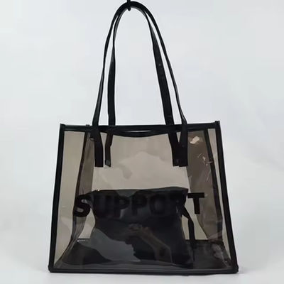Customized Logo Pvc Zipper Bag for Party Black Pvc Tote Shopping Bag