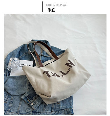 Minimalist Large Tote Bag for Women Cotton Canvas Messenger Crossbody Purse