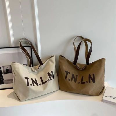 Minimalist Large Tote Bag for Women Cotton Canvas Messenger Crossbody Purse