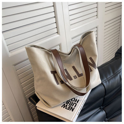 Minimalist Large Tote Bag for Women Cotton Canvas Messenger Crossbody Purse