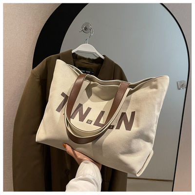 Minimalist Large Tote Bag for Women Cotton Canvas Messenger Crossbody Purse