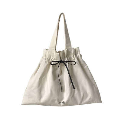 Polyester Lining Material Custom Logo Printed Linen Cotton Canvas Drawstring Tote Bag