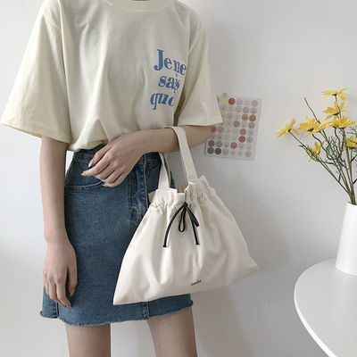 Polyester Lining Material Custom Logo Printed Linen Cotton Canvas Drawstring Tote Bag
