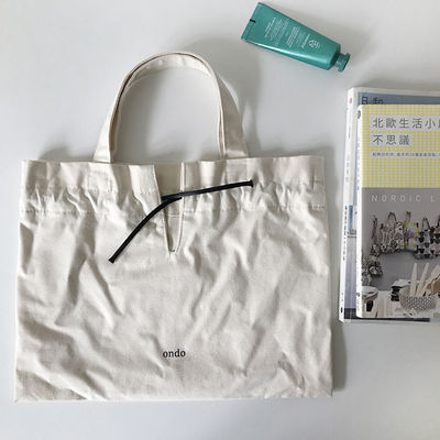 Polyester Lining Material Custom Logo Printed Linen Cotton Canvas Drawstring Tote Bag