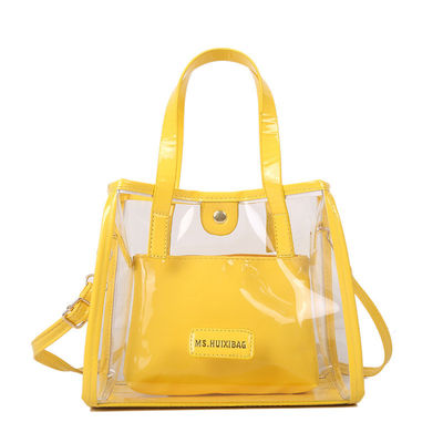 Nylon Lining Acceptable OEM/ODM Clear Pvc Tote Shopping Bags with Colored Handle