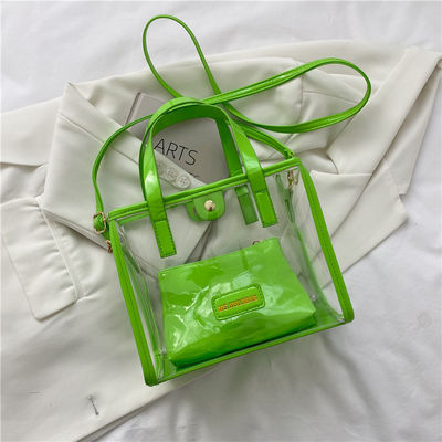 Nylon Lining Acceptable OEM/ODM Clear Pvc Tote Shopping Bags with Colored Handle