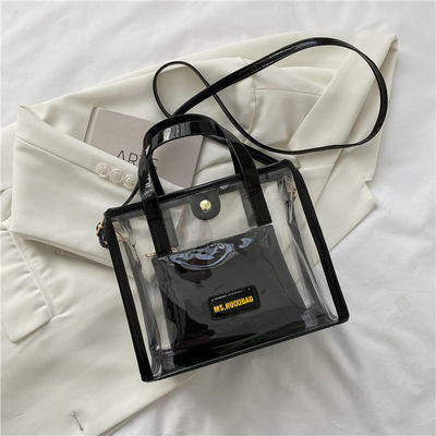 Nylon Lining Acceptable OEM/ODM Clear Pvc Tote Shopping Bags with Colored Handle
