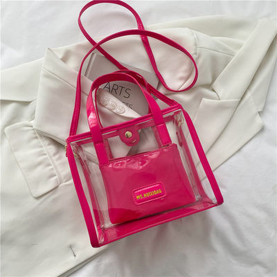 Nylon Lining Acceptable OEM/ODM Clear Pvc Tote Shopping Bags with Colored Handle